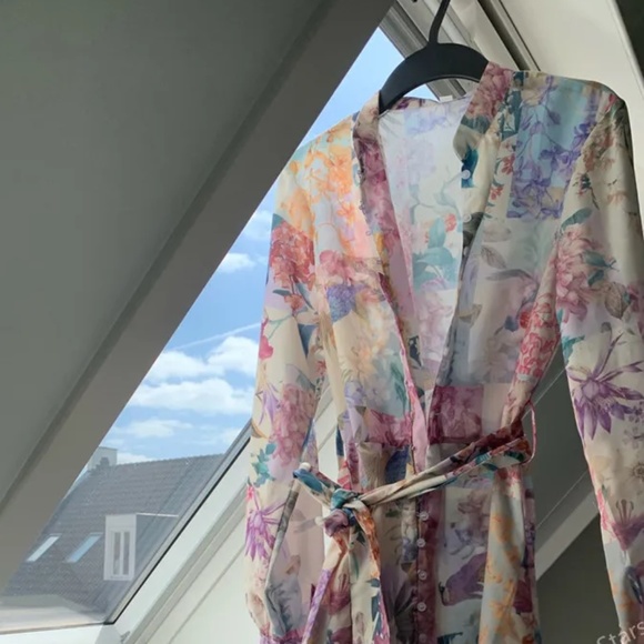 Boho Floral Print Button Down Belted Shirt Dress - Picture 6 of 7